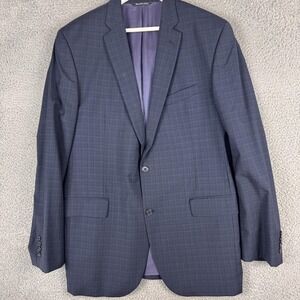 Jack Victor Select Blazer Mens 43L‎ Blue Gray Check Wool Sport Coat 40314